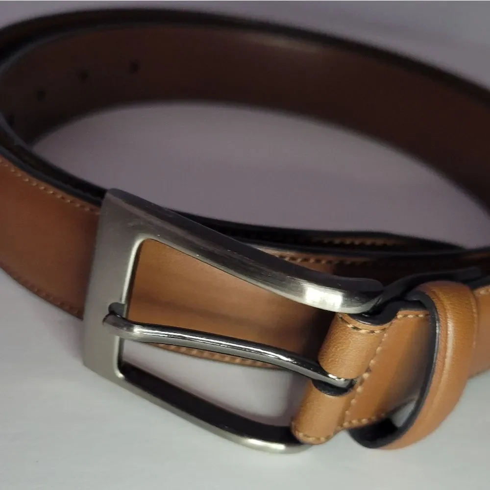 Perry Ellis Portfolio Men's Brown Leather Dress Belt